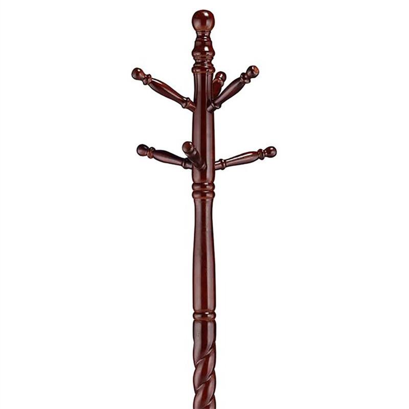 Back. ALEXOUN - Coat Rack with Twisted Post - Freestanding Solid Wood Hanger Stand, 12 Hooks Entryway Furniture, 1pc - Brown.
