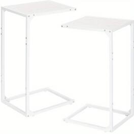 Oumilen - C-Shaped End Table Set of 2, Slim Side Table for Sofa and Bed - White