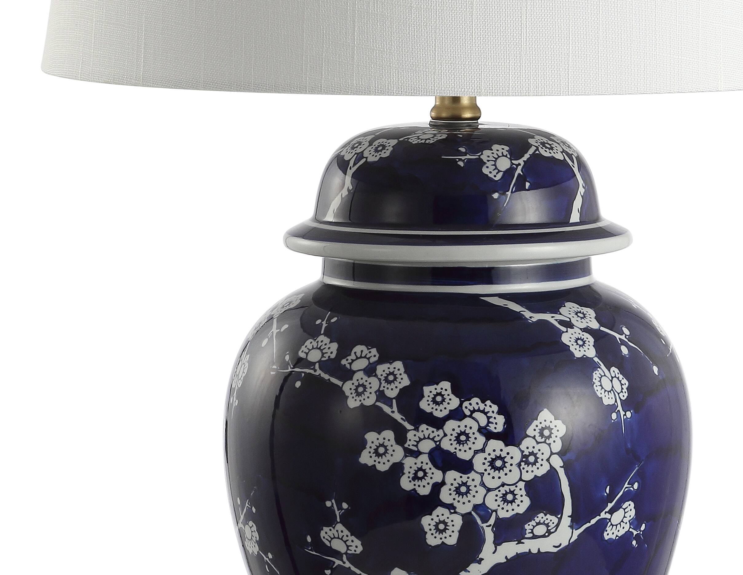 Alt View 3. Jonathan Y - Gracie 29.5" Traditional Cottage Ceramic/Metal Ginger Jar LED Table Lamp, White/Navy - White/Navy.