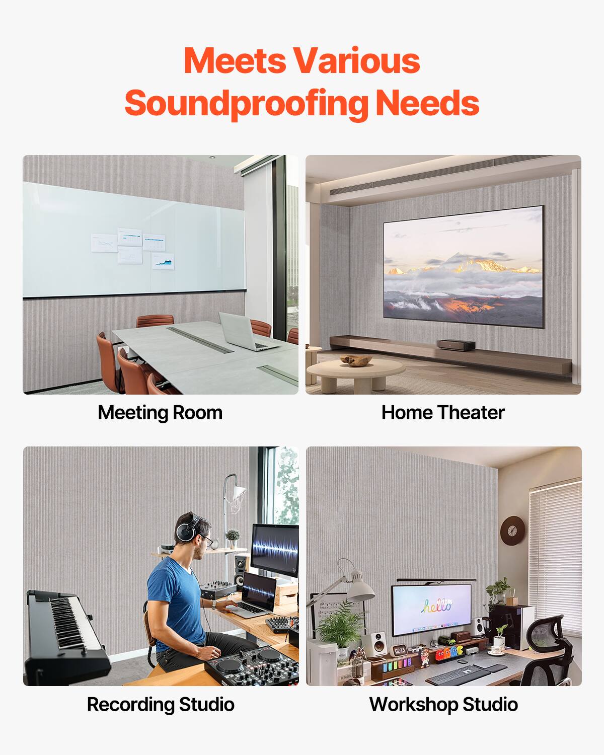 Meets Various Soundproofing Needs

- Meeting Room
- Home Theater
- Recording Studio
- Workshop Studio