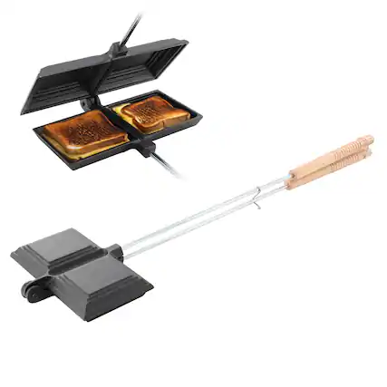 Front. Mega Chef - Megachef 8.26 Inch Cast Iron Pie Iron Outdoor/Camping Cookware with Long Handle - Black.