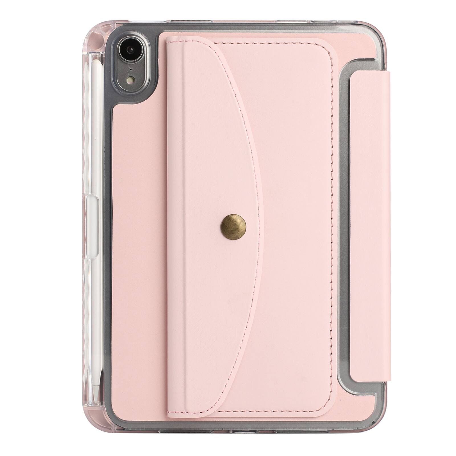 Alt View 7. Dteck - for Apple iPad mini (A17 Pro) 2024 & iPad mini 6th Gen 2021 Y-Fold Tablet Case,Shockproof Wallet Cover with Pen Holder - Pink.