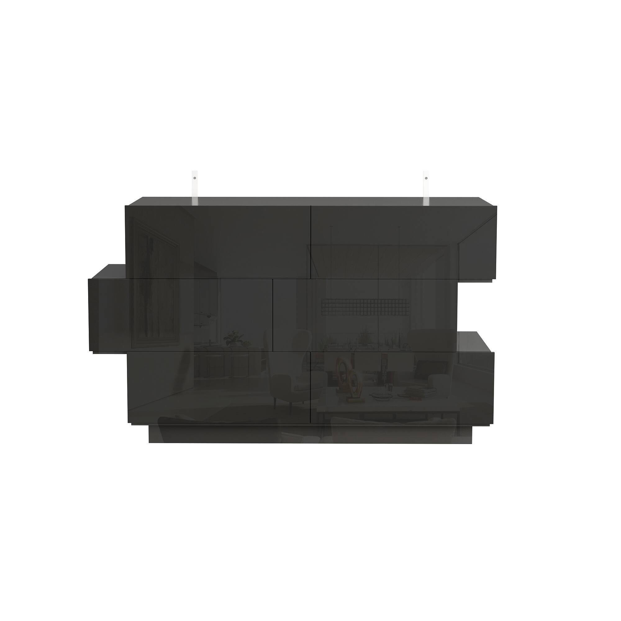 Back. Famapy - Famapy High - Gloss Storage Cabinet: Elevate Spaces with Sleek Sophistication - Black.