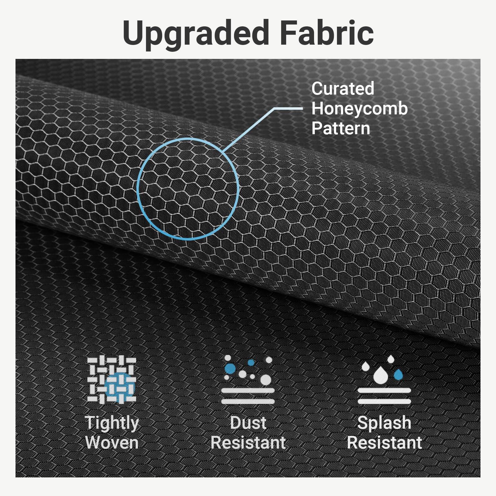 Upgraded Fabric

- Curated Honeycomb Pattern
- Tightly Woven
- Dust Resistant
- Splash Resistant