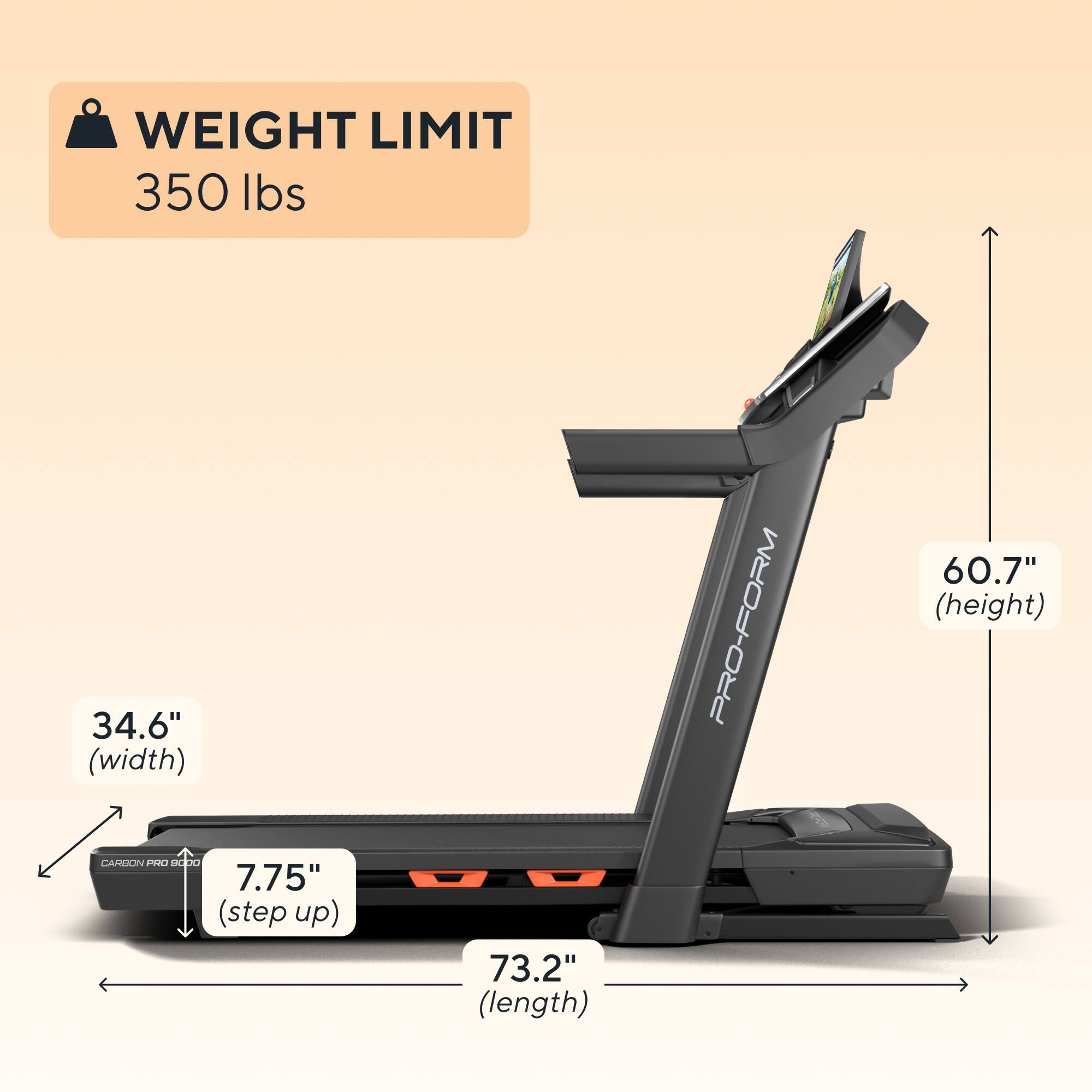 WEIGHT LIMIT 350 lbs  
34.6" (width)  
60.7" (height)  
7.75" (step up)  
73.2" (length)
