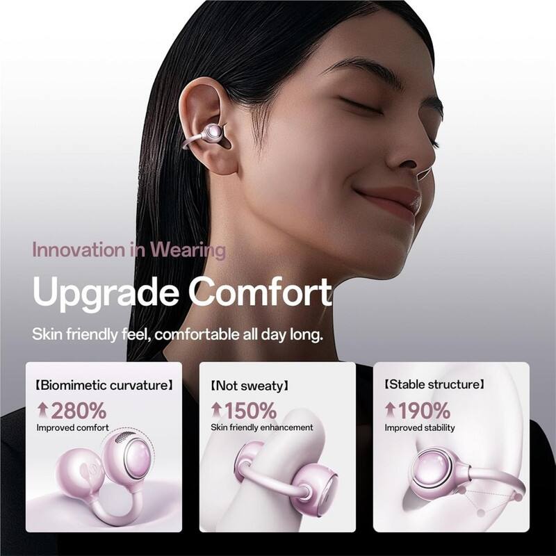 Innovation in Wearing  
Upgrade Comfort  
Skin friendly feel, comfortable all day long.  

[Biomimetic curvature]  
280% Improved comfort  

[Not sweaty]  
150% Skin friendly enhancement  

[Stable structure]  
190% Improved stability