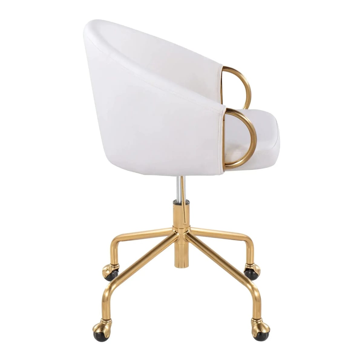 Angle. LumiSource - Claire Glam Task Chair Gold Metal Frame White Faux Leather - White.