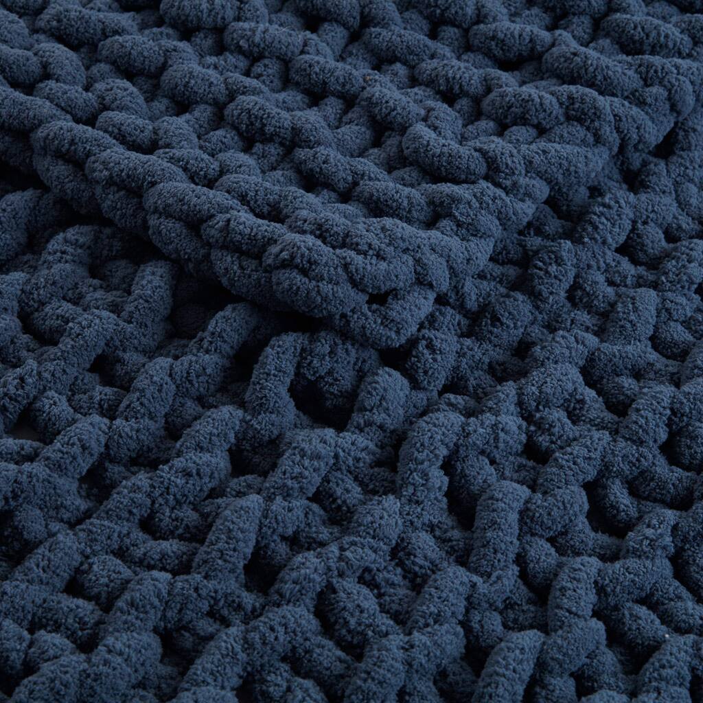 Alt View 5. Gracie Mills - Gracie Mills Dana Handmade Chenille Chunky Knit Throw Blanket - Navy Blue.
