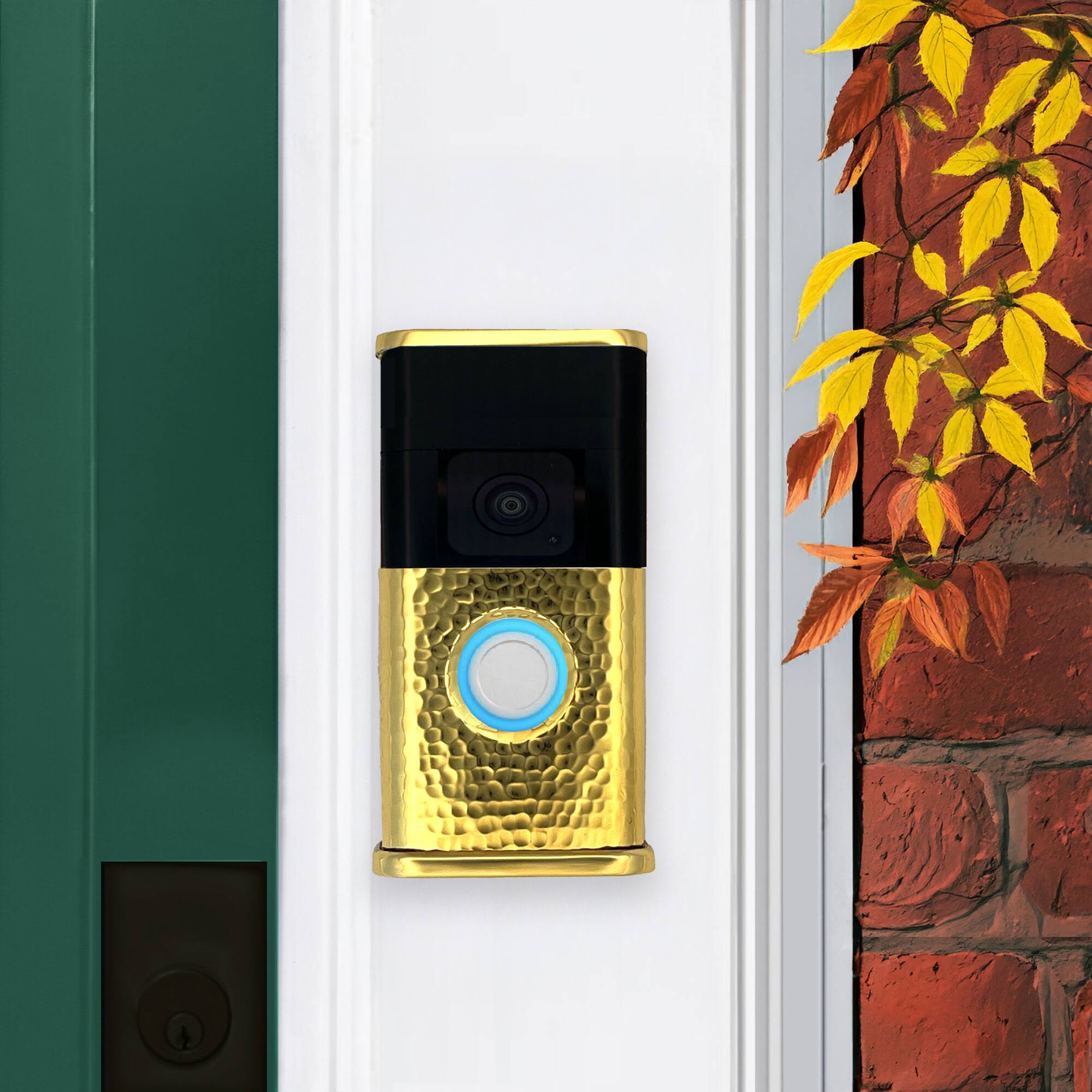 Alt View 3. Michael Healy - Hammered Video Doorbell Cover (Ring 3, 3 Plus, 4, Battery Plus and Battery Pro) - Polished Brass.
