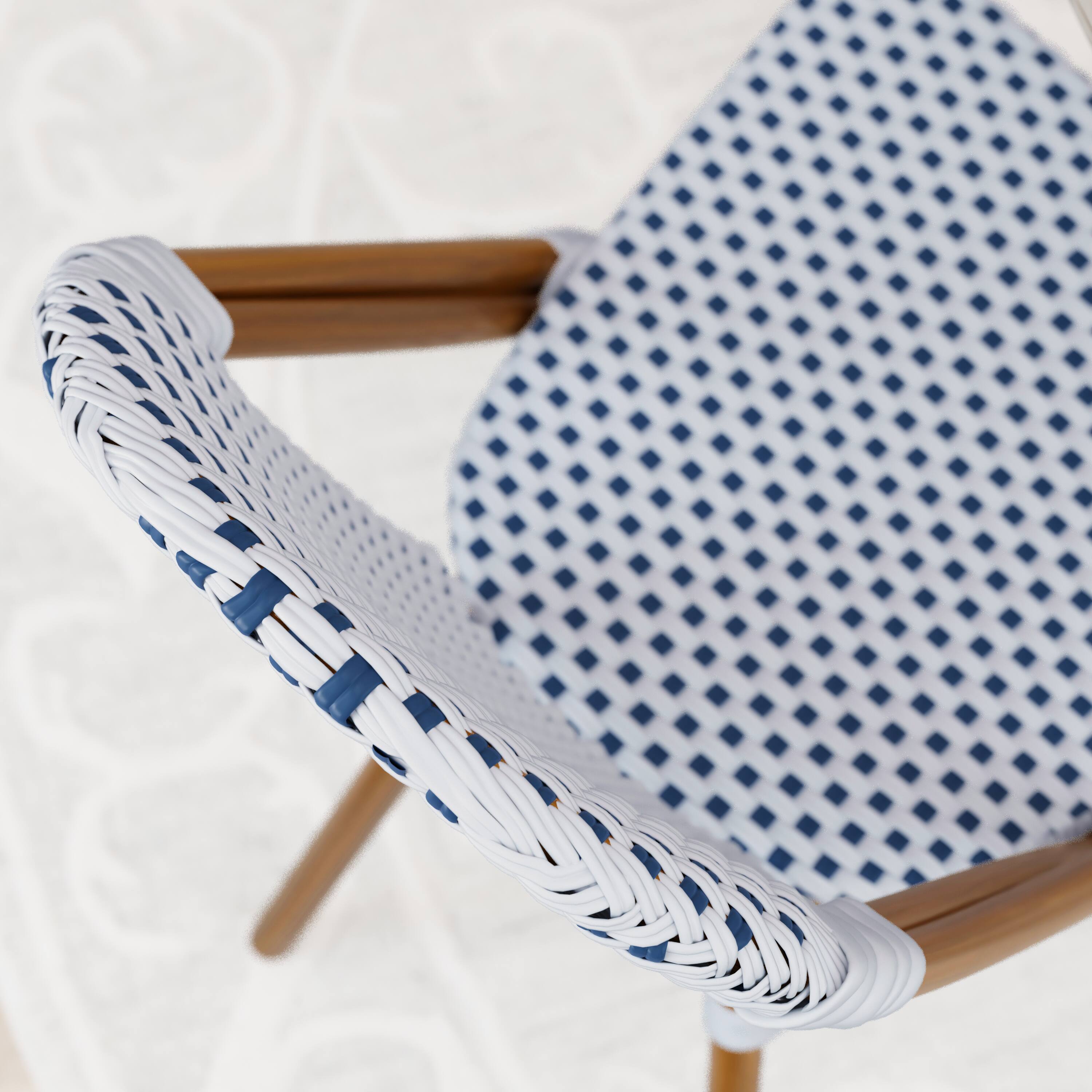 Alt View 5. Emma + Oliver - Colmar Indoor/Outdoor Stacking Bistro Chairs with Aluminum Frame - White & Navy/Natural Frame.