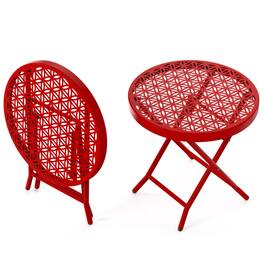 Winado - 18in Portable Patio Folding Side Table Sturdy & Durable Round for Indoor/Outdoor Garden - Red