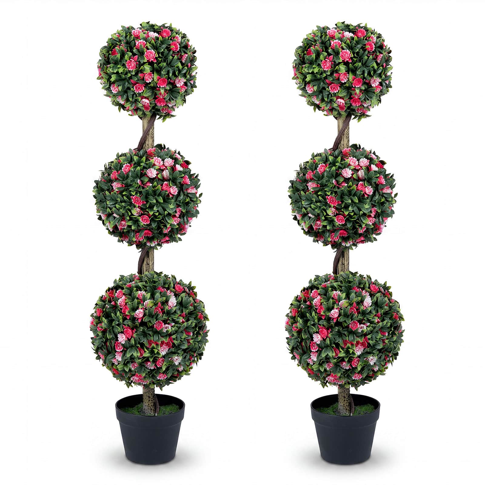 Costway - 2 PCS Artificial Triple Ball Rose Topiary Tree with Lifelike Blooms & Green Leaves - Green & Pink & Black price history on PriceWatchPro
