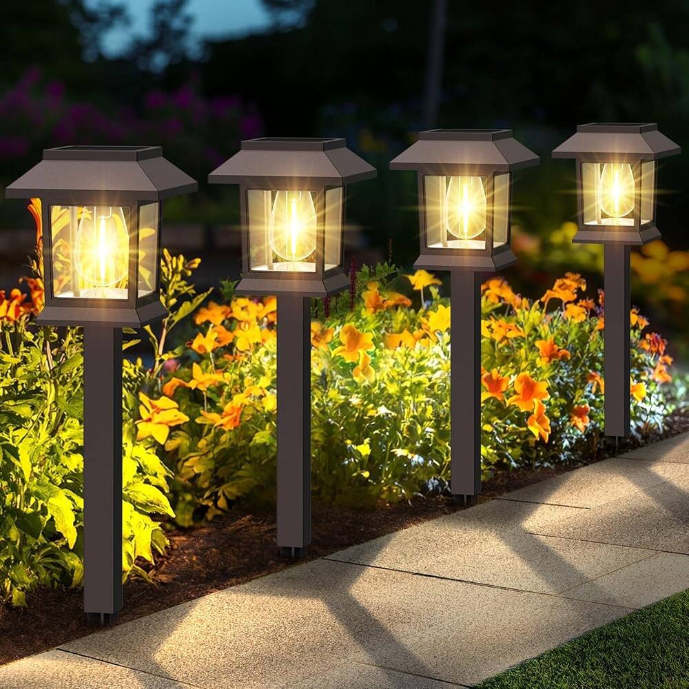 Front. MOSZAR LLC - Solar Pathway Lights Outdoor, 12 Pack Upgraded LED Waterproof - Brown.