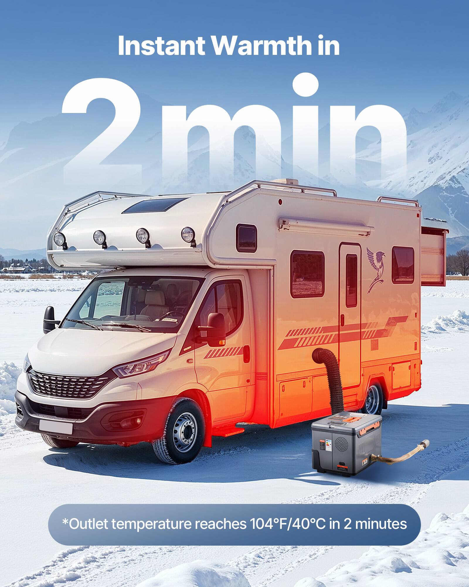 Instant Warmth in 2min  
*Outlet temperature reaches 104°F/40°C in 2 minutes