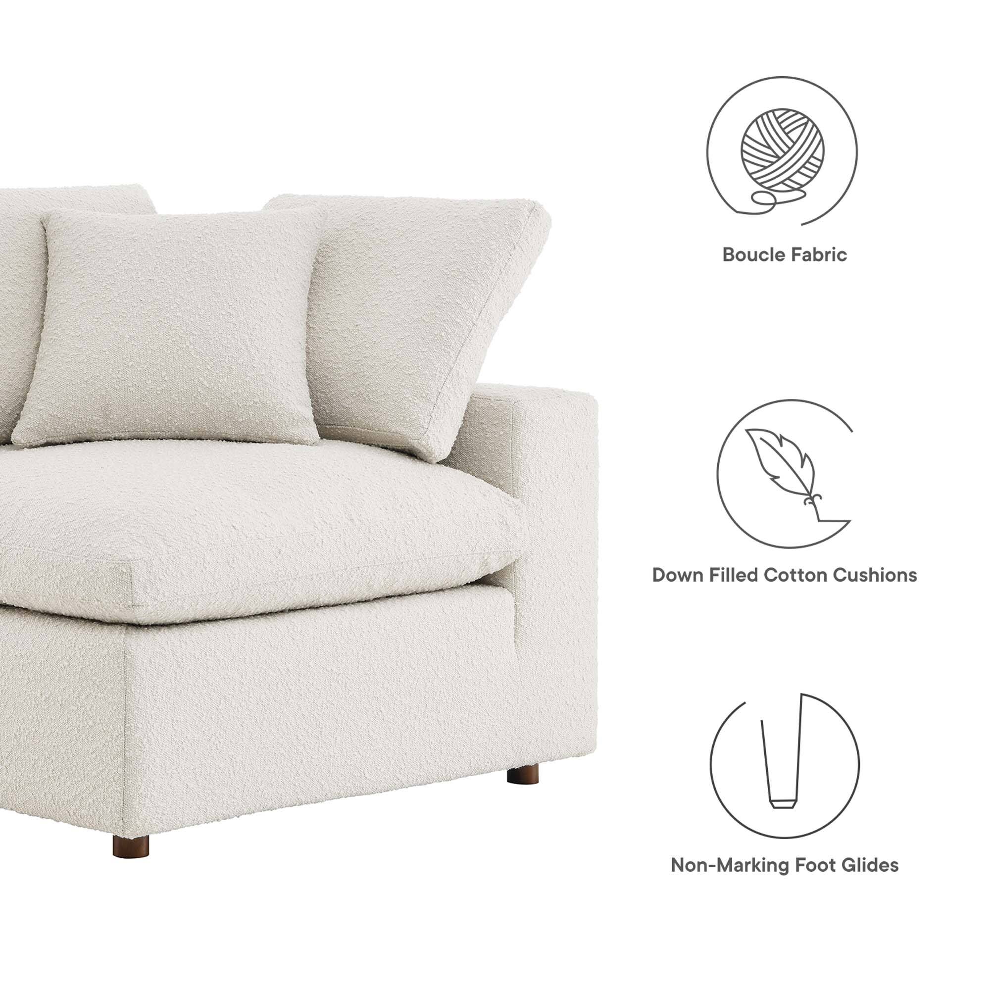 Boucle Fabric  
Down Filled Cotton Cushions  
Non-Marking Foot Glides