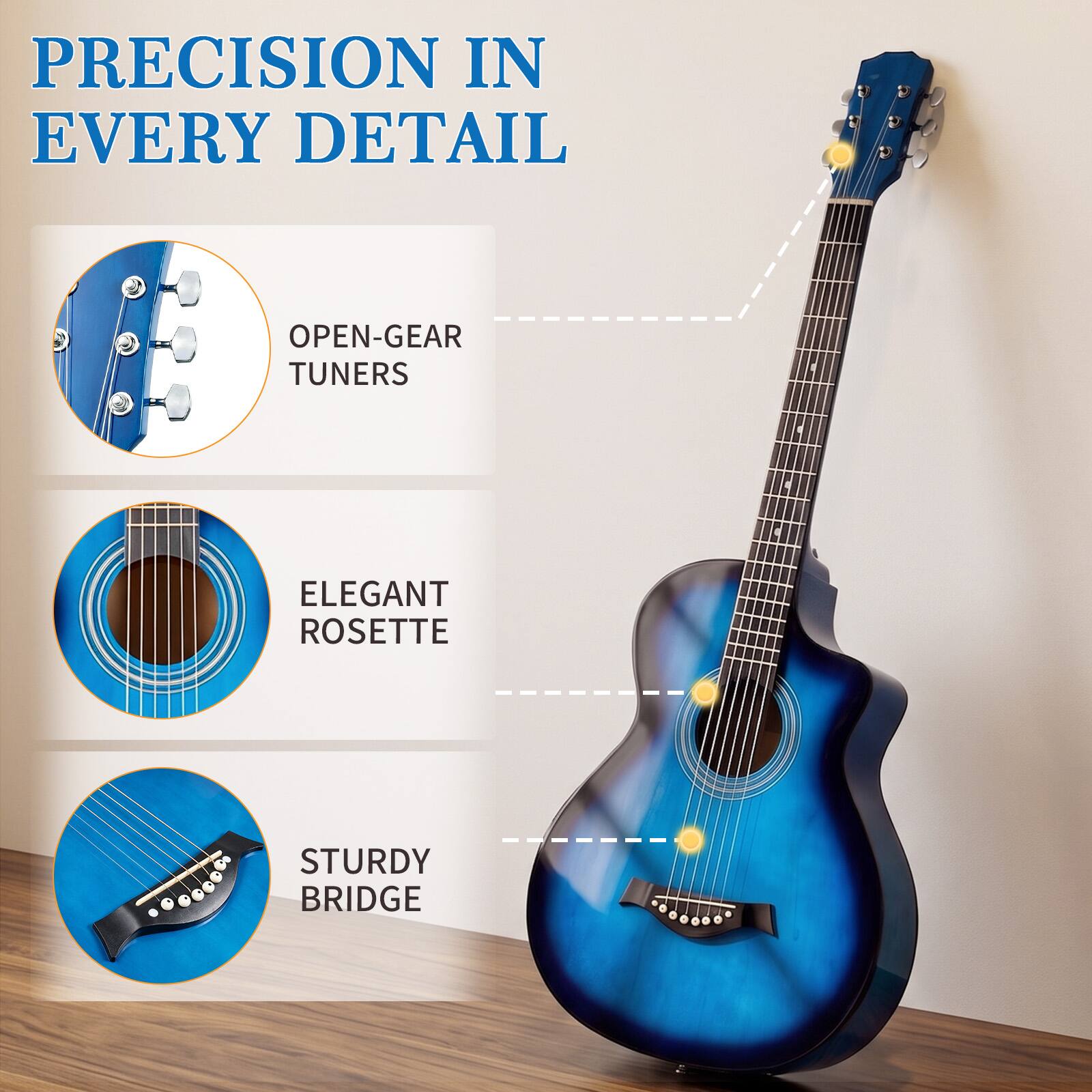 PRECISION IN EVERY DETAIL

- OPEN-GEAR TUNERS
- ELEGANT ROSETTE
- STURDY BRIDGE