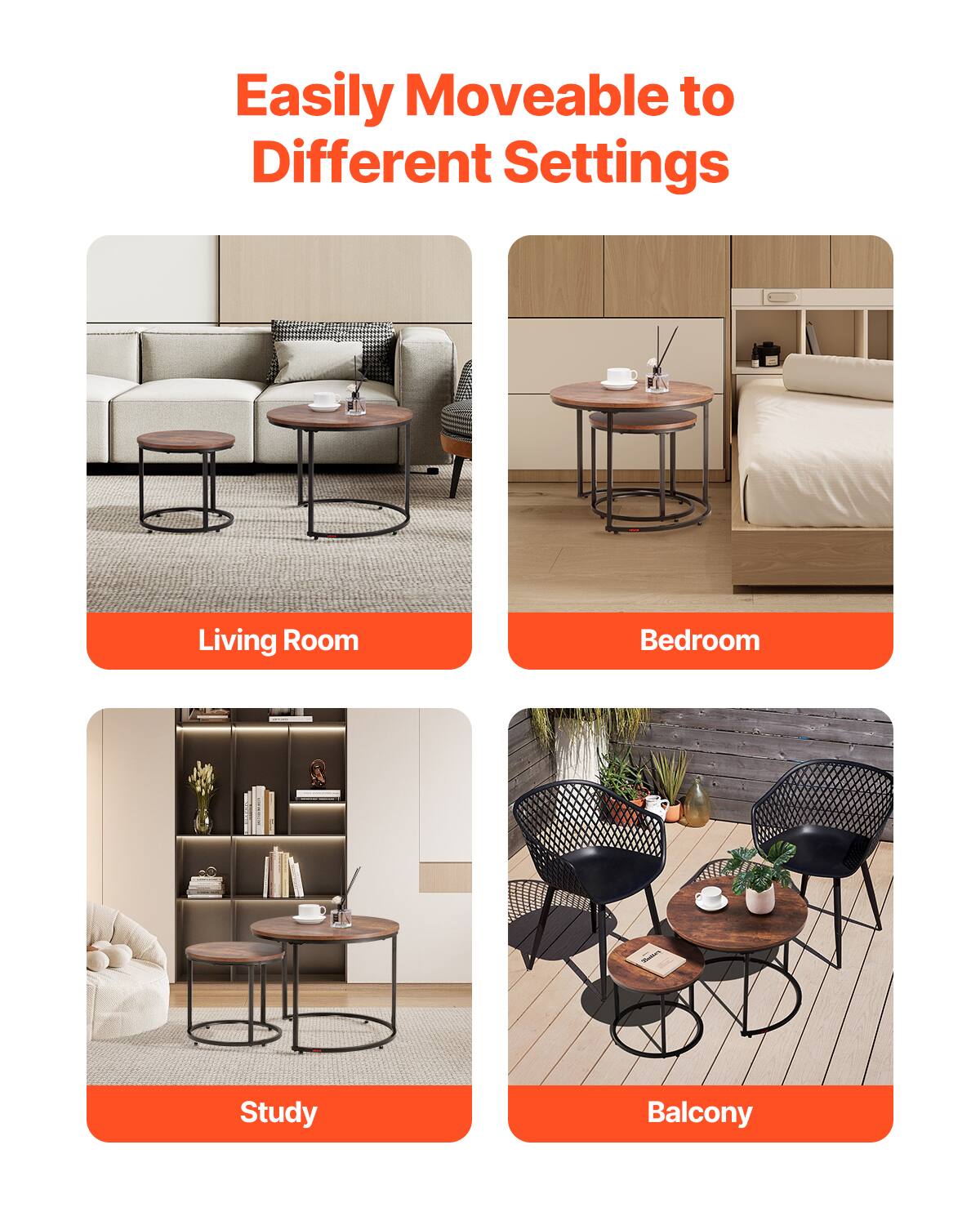 Easily Moveable to Different Settings

Living Room
Bedroom
Study
Balcony