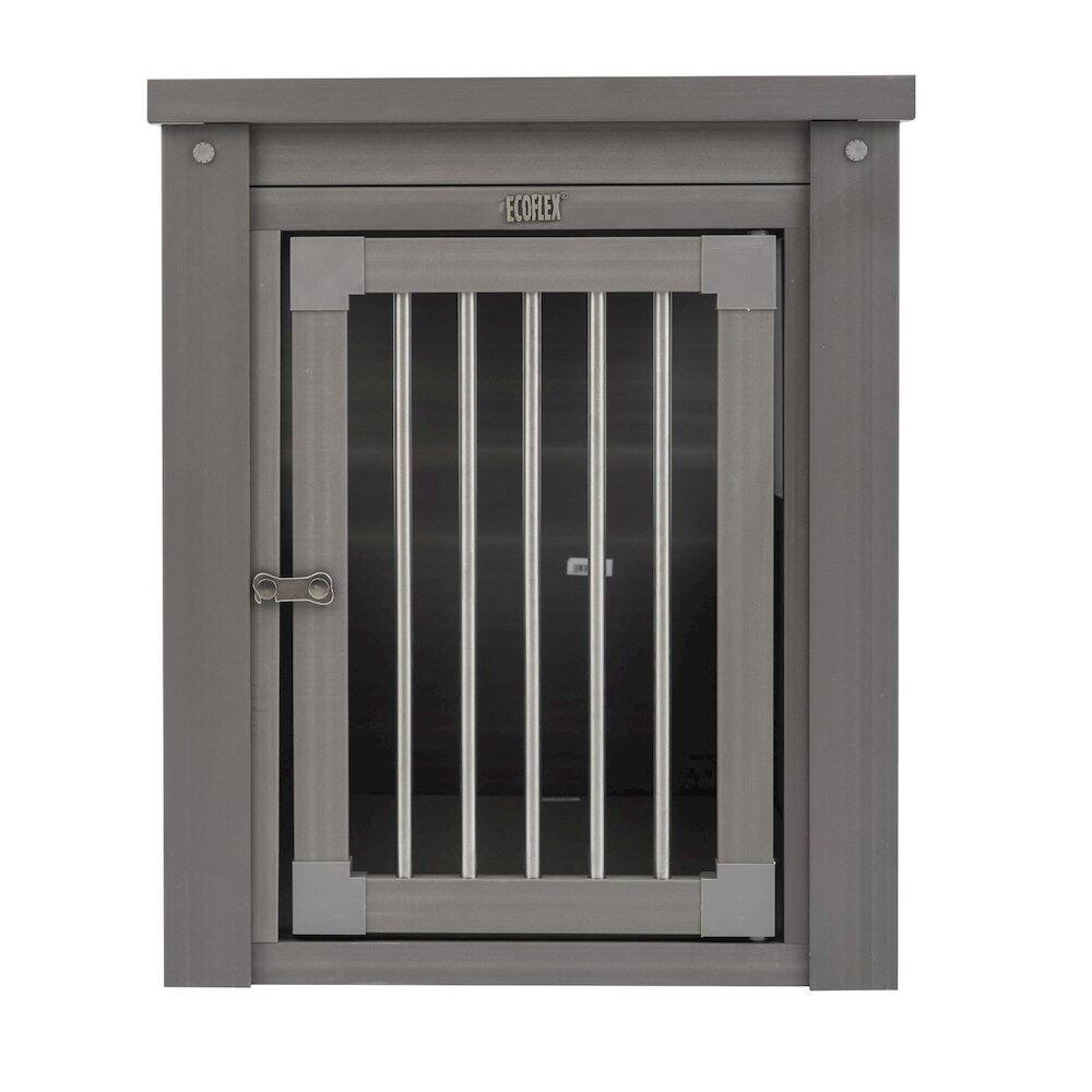 Left. New Age Pet - ECOFLEX Dog Crate End Table - Grey Medium.