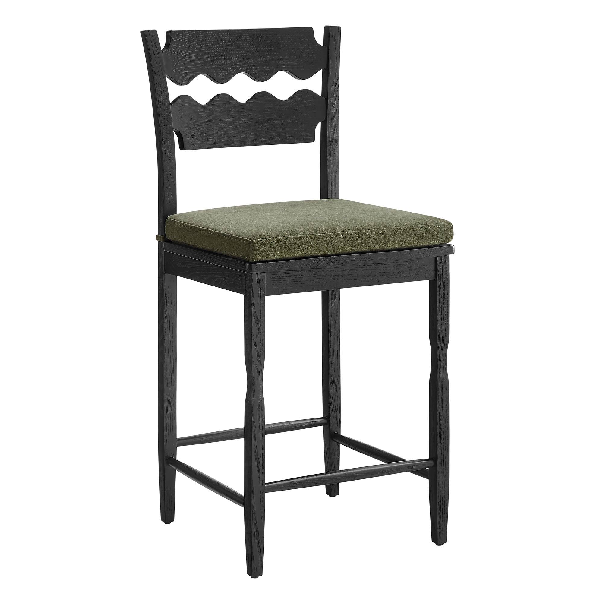 Angle. Modway - Jax Oak Wood Counter Stool With Wavy Razor Back and Cushion by Modway - Black Sage.