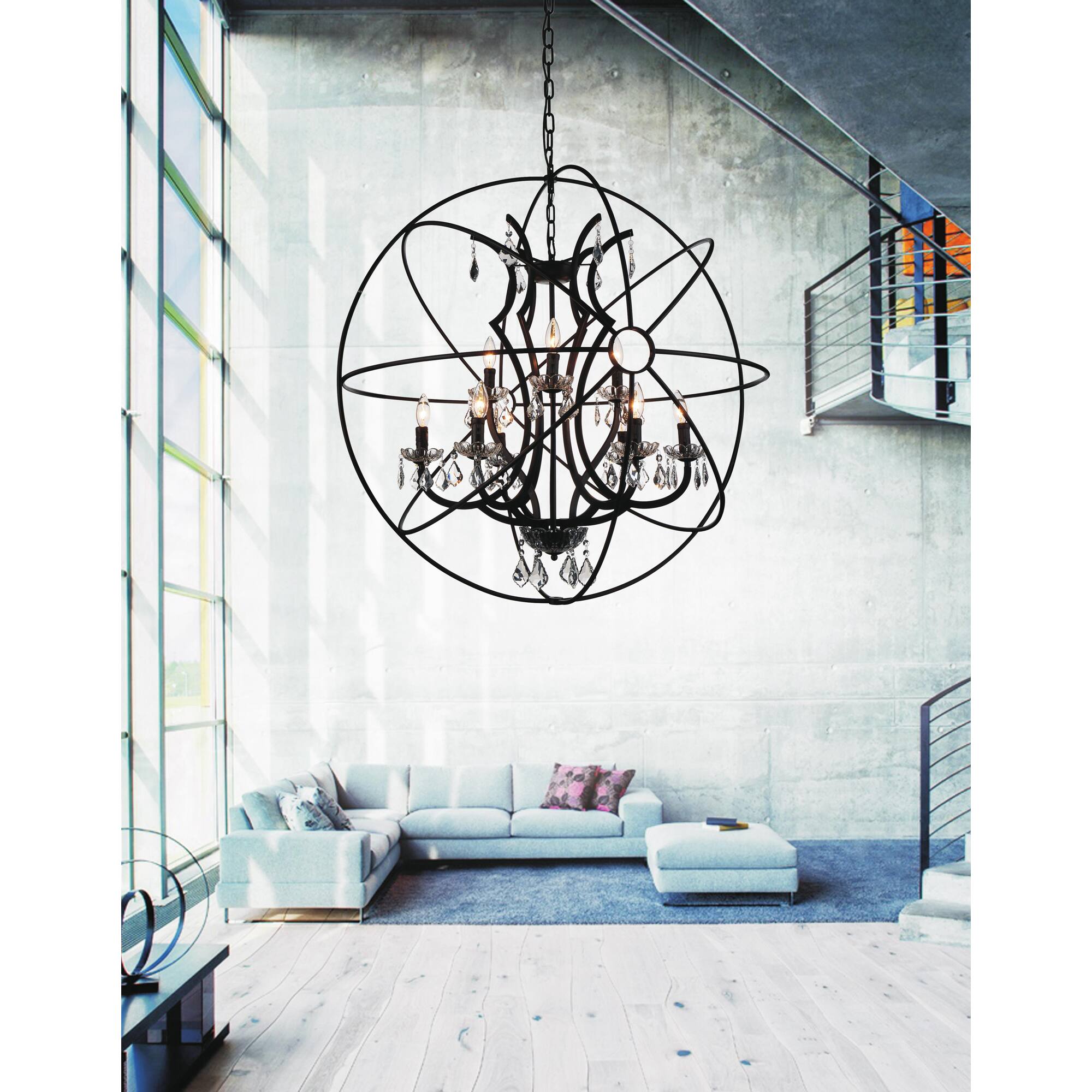 Angle. CWI Lighting - Campechia 9 Light Up Chandelier With Brown Finish - Brown.