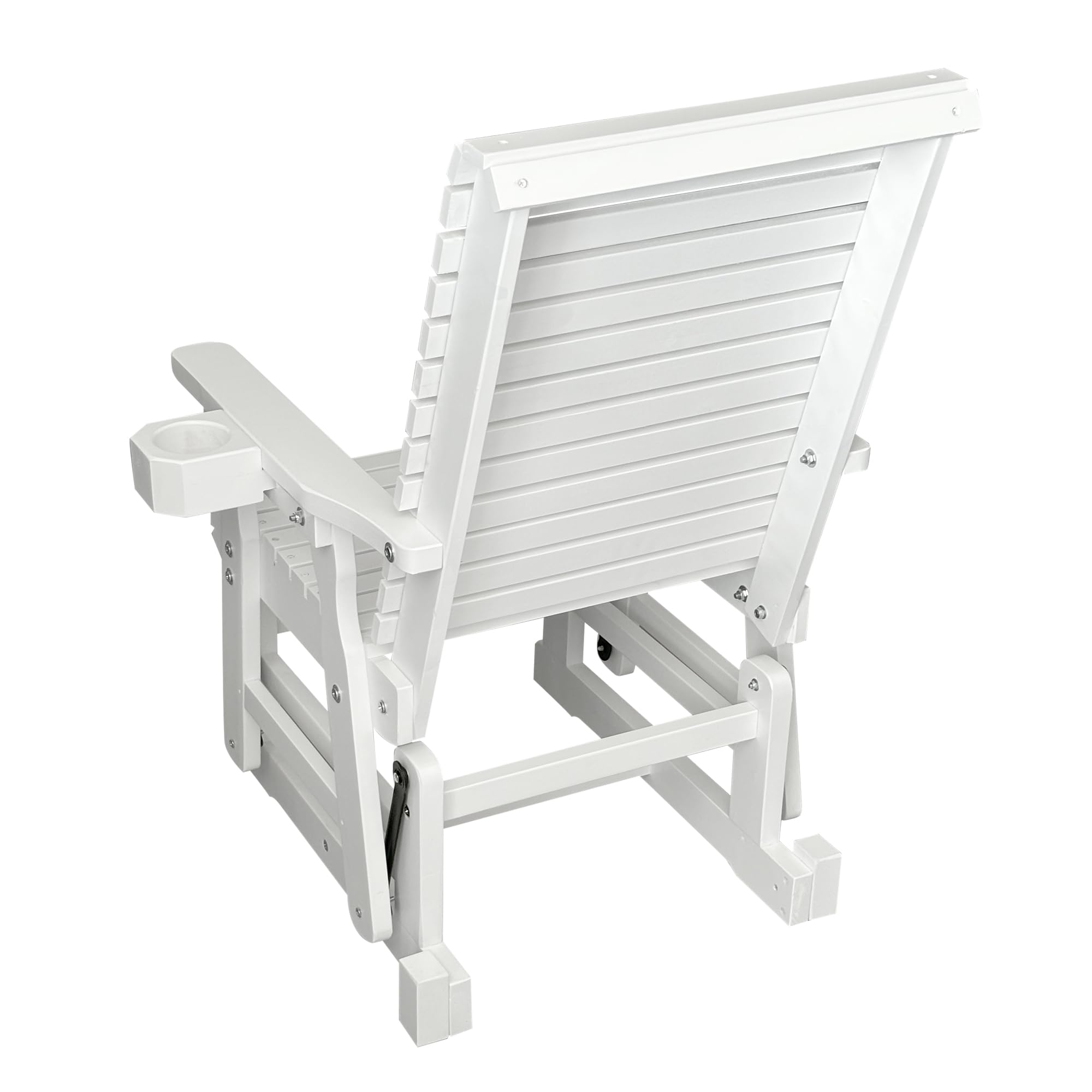 Back. Fortune Candy - Wooden Patio Glider for One Person, with High Back and Deep Contoured Seat, Solid Fir Wood, Heavy Duty 600 LBS - White.