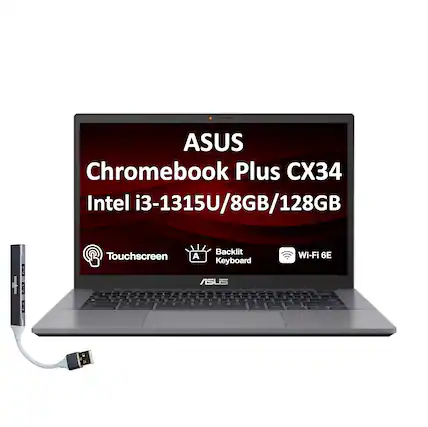 ASUS Chromebook Plus CX34
Intel i3-1315U/8GB/128GB
Touchscreen
Backlit Keyboard
Wi-Fi 6E