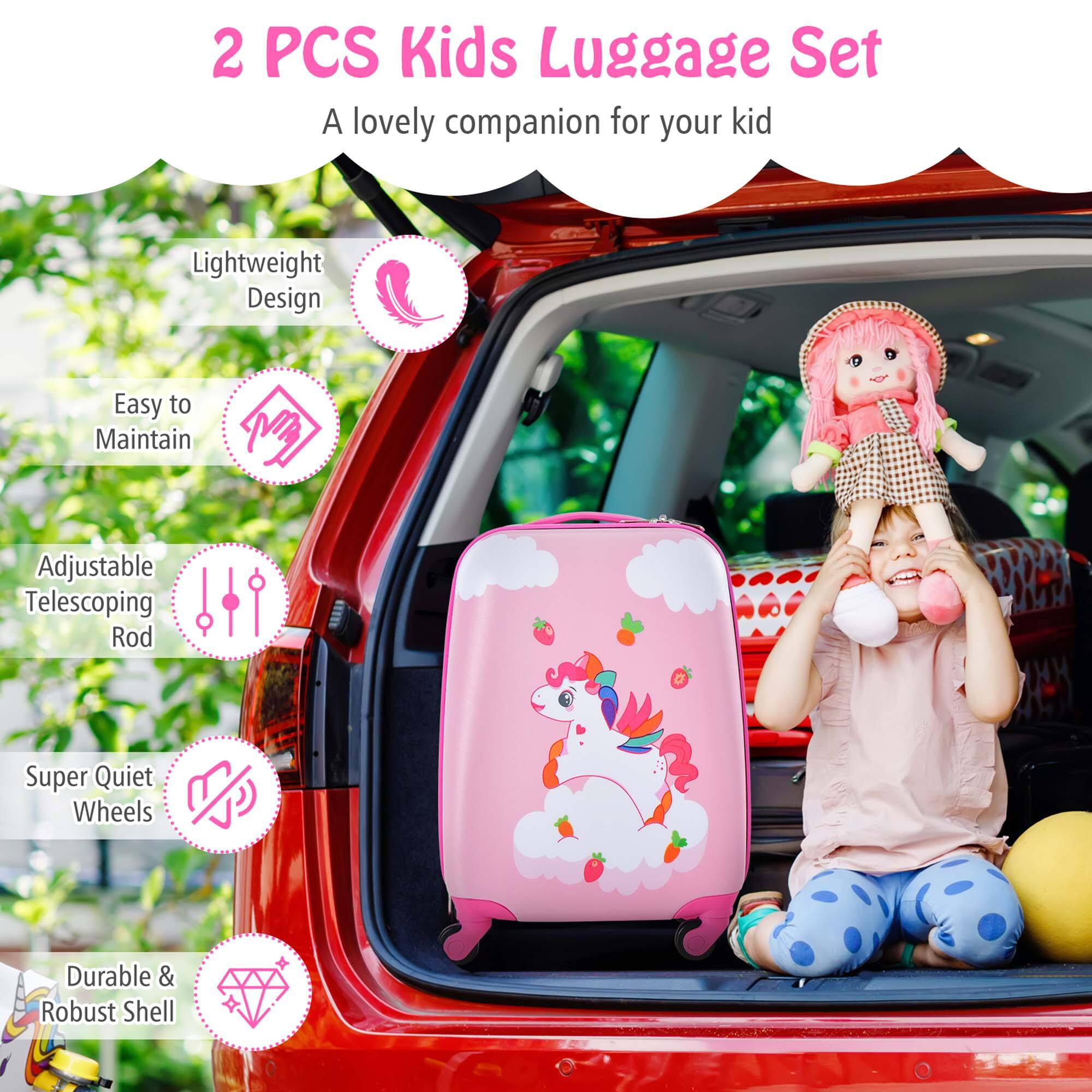 2 PCS Kids Luggage Set: A lovely companion for your kid. Lightweight Design. Easy to Maintain. Adjustable Telescoping Rod. Super Quiet Wheels. Durable & Robust Shell.