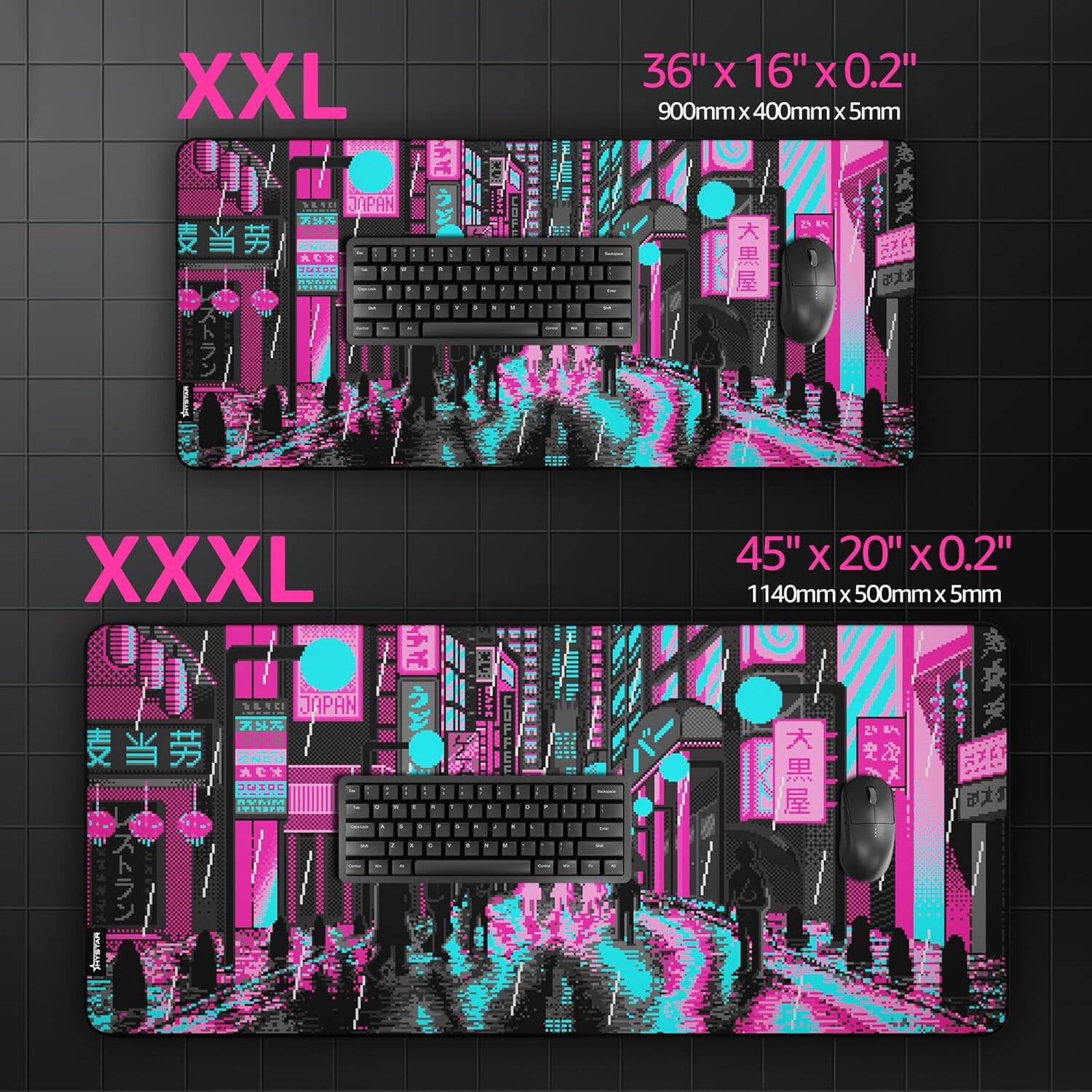 XXL  
JAPAN  
36" x 16" x 0.2"  
900mm x 400mm x 5mm  

XXXL  
JAPAN  
45" x 20" x 0.2"  
1140mm x 500mm x 5mm