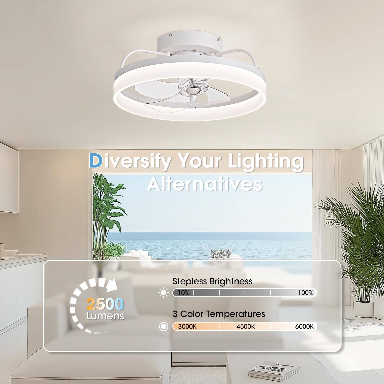 Diversify Your Lighting Alternatives

2500 Lumens

Stepless Brightness

10% - 100%

3 Color Temperatures

3000K - 4500K - 6000K