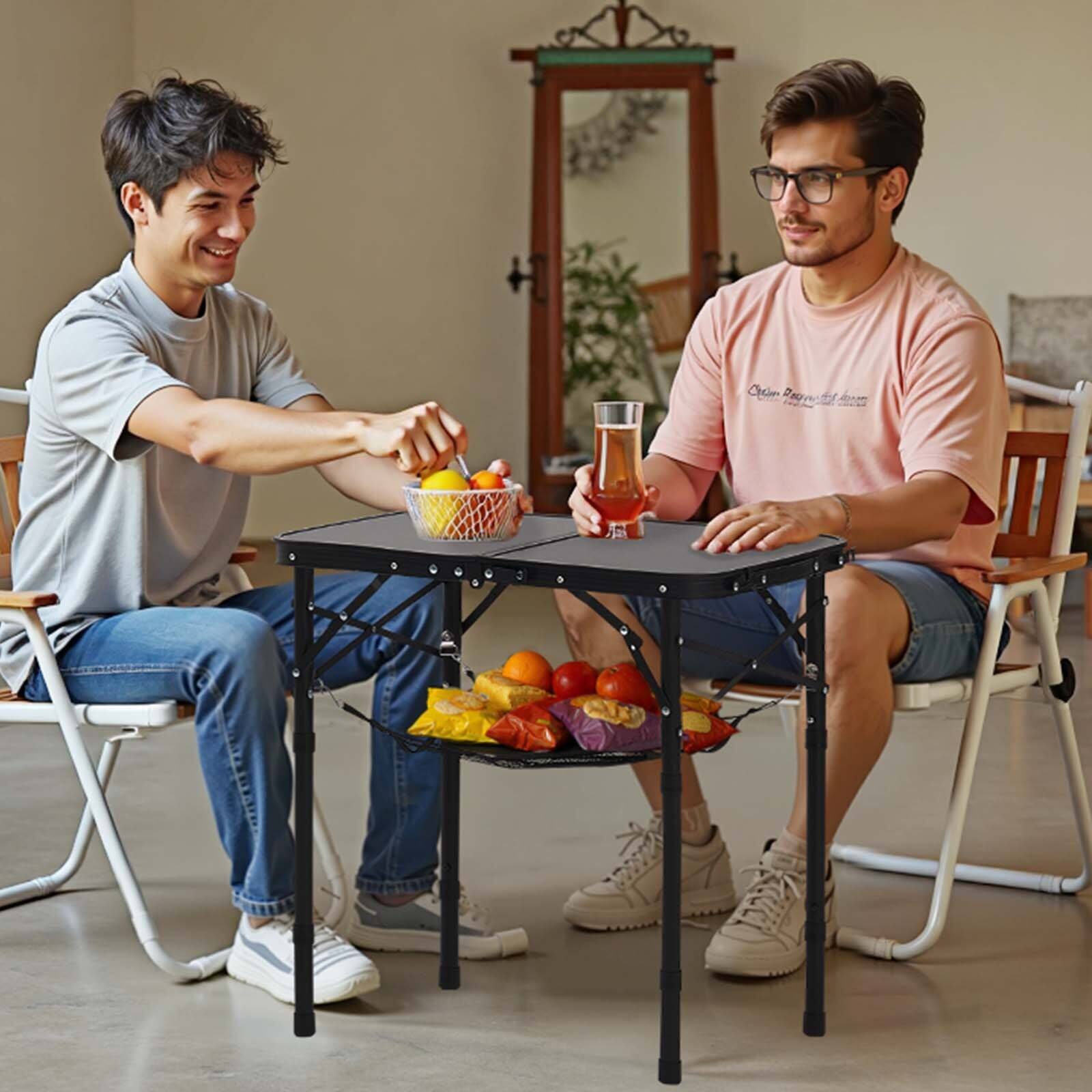 Alt View 1. Glintex - Camping Table, Adjustable Height Folding Camping Desk with Mesh Layer, Portable Lightweight for BBQ & Picnic - Black.