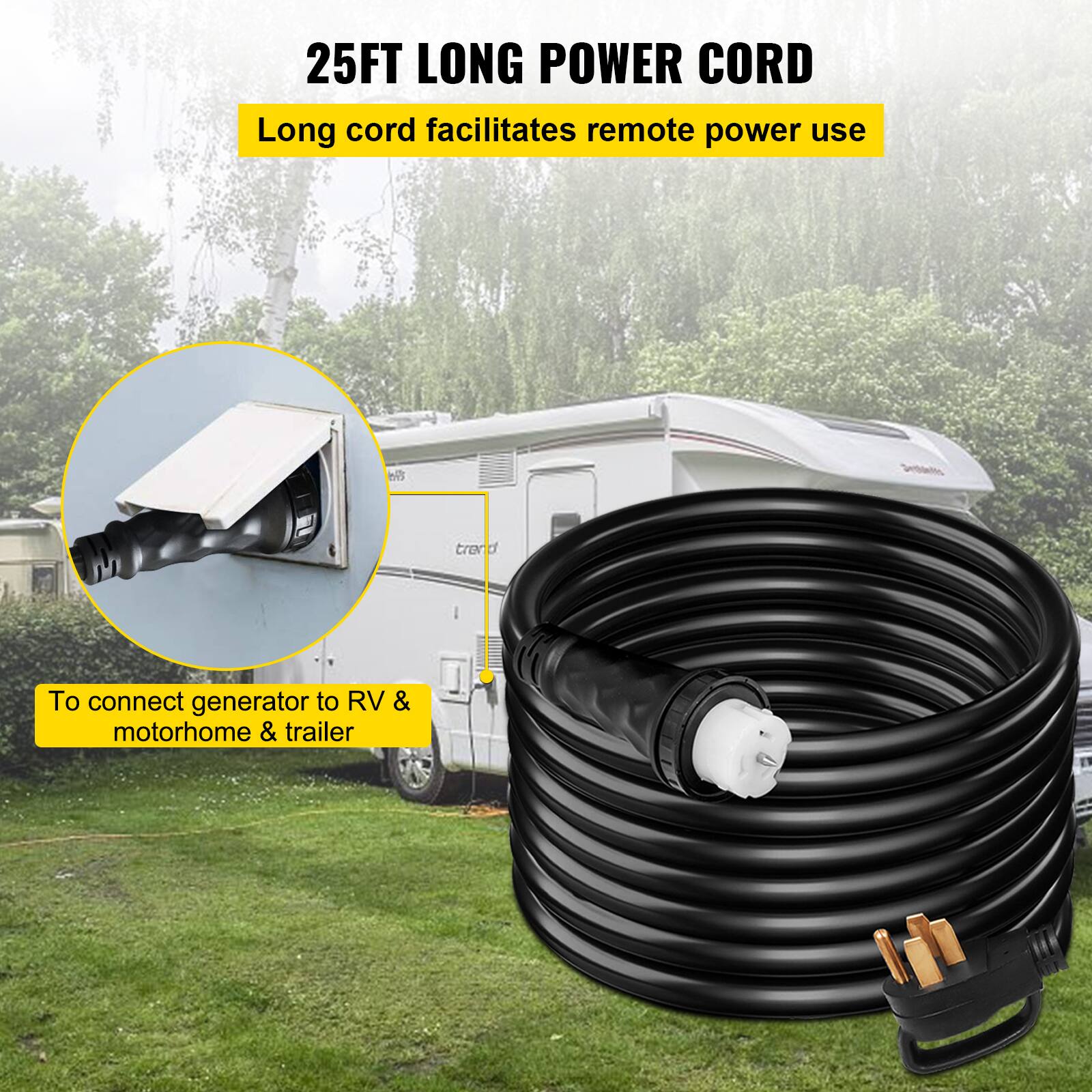 25FT LONG POWER CORD

Long cord facilitates remote power use

To connect generator to RV & motorhome & trailer
