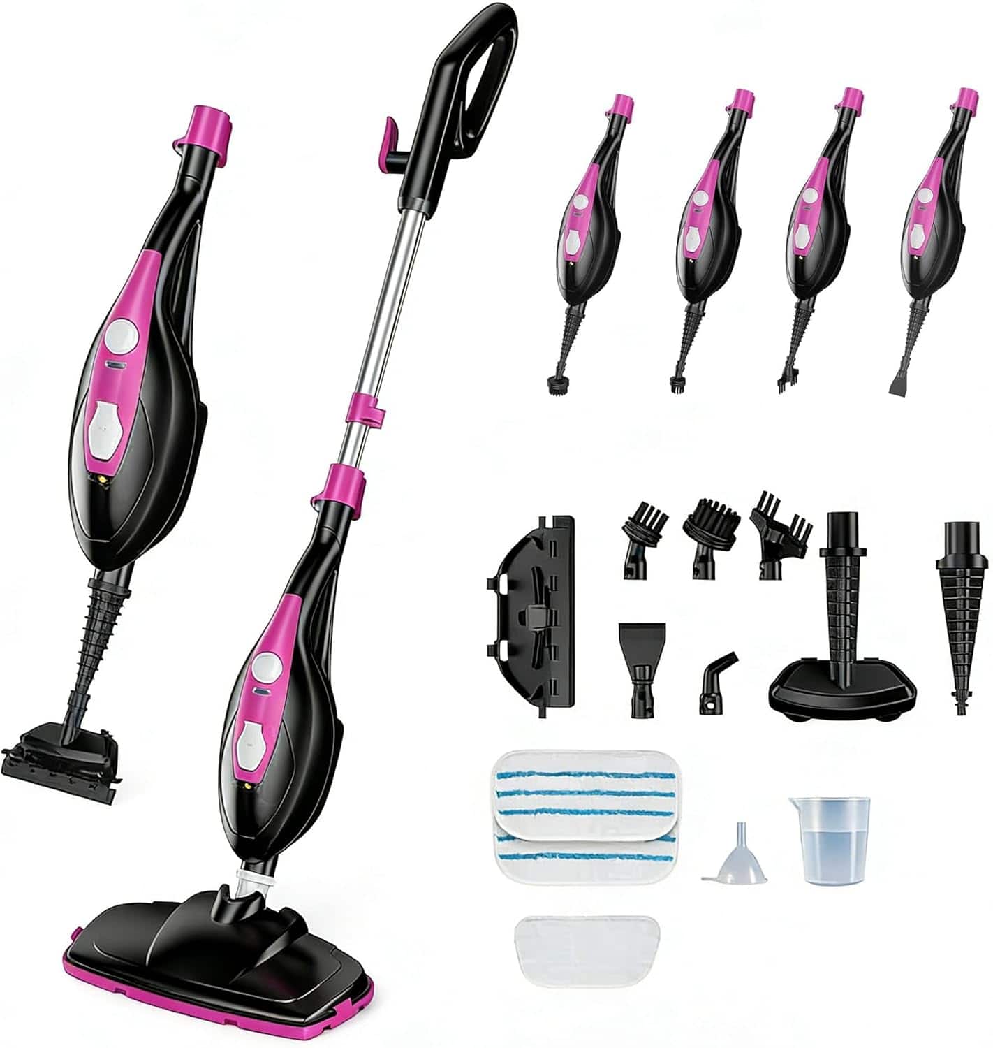 Sweet - 10-in-1 Steam Mop, 1550W Detachable Handheld Steam Cleaner for Floor Cleaning, 16FT Cord, 2 Washable Pads - Black Pink