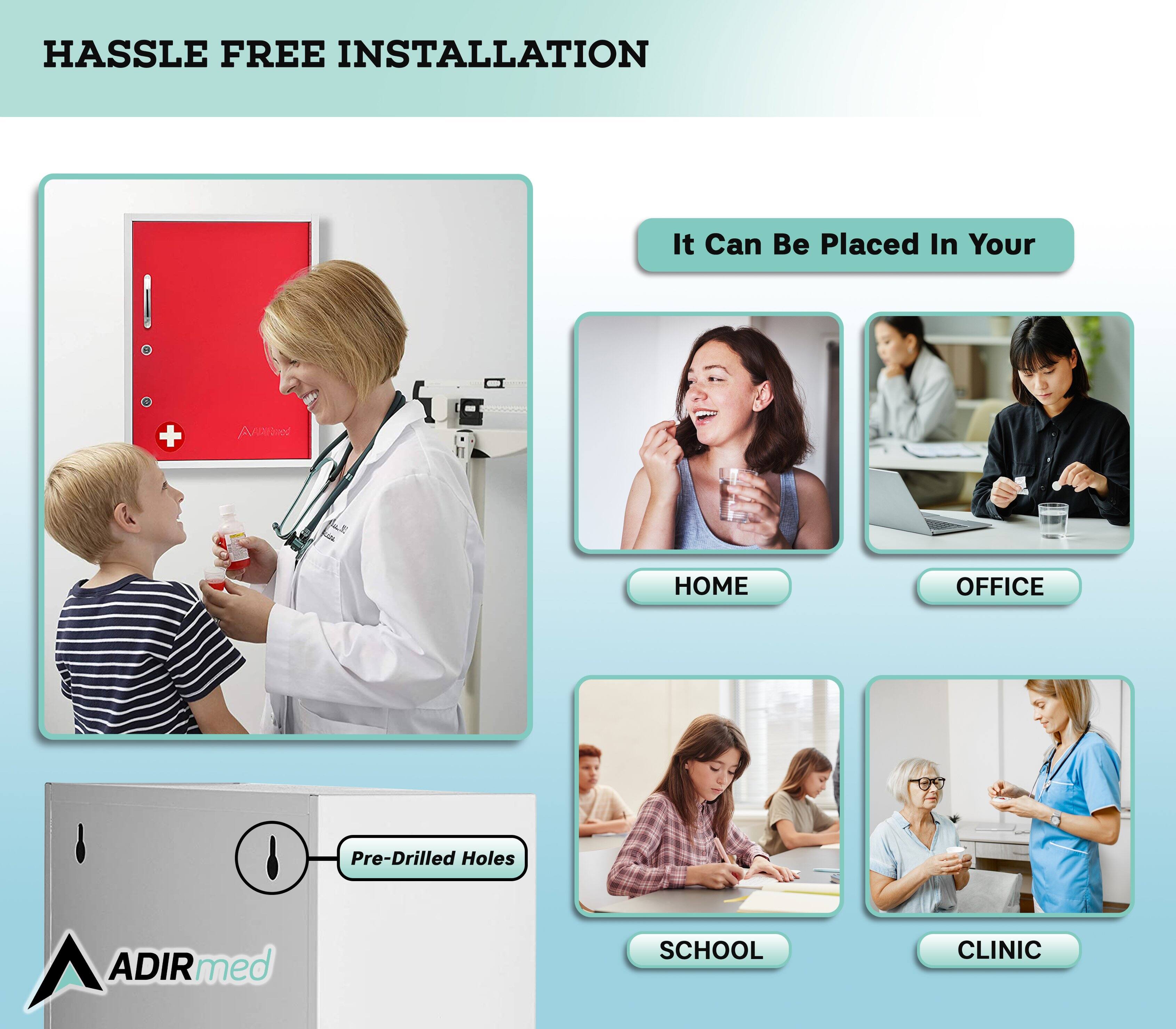 HASSLE FREE INSTALLATION It Can Be Placed In Your HOME OFFICE SCHOOL CLINIC Pre-Drilled Holes ADIRmed