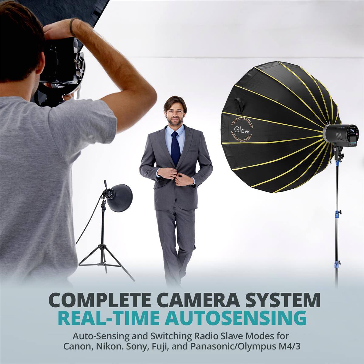 COMPLETE CAMERA SYSTEM  
REAL-TIME AUTOSENSING  
Auto-Sensing and Switching Radio Slave Modes for Canon, Nikon, Sony, Fuji, and Panasonic/Olympus M4/3