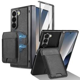 Dteck - Magnetic Wallet Case for Samsung Galaxy Z Fold6,Vintage Matte PU Leather Card Holder Shockproof Hinge Cover+Front Screen - Black