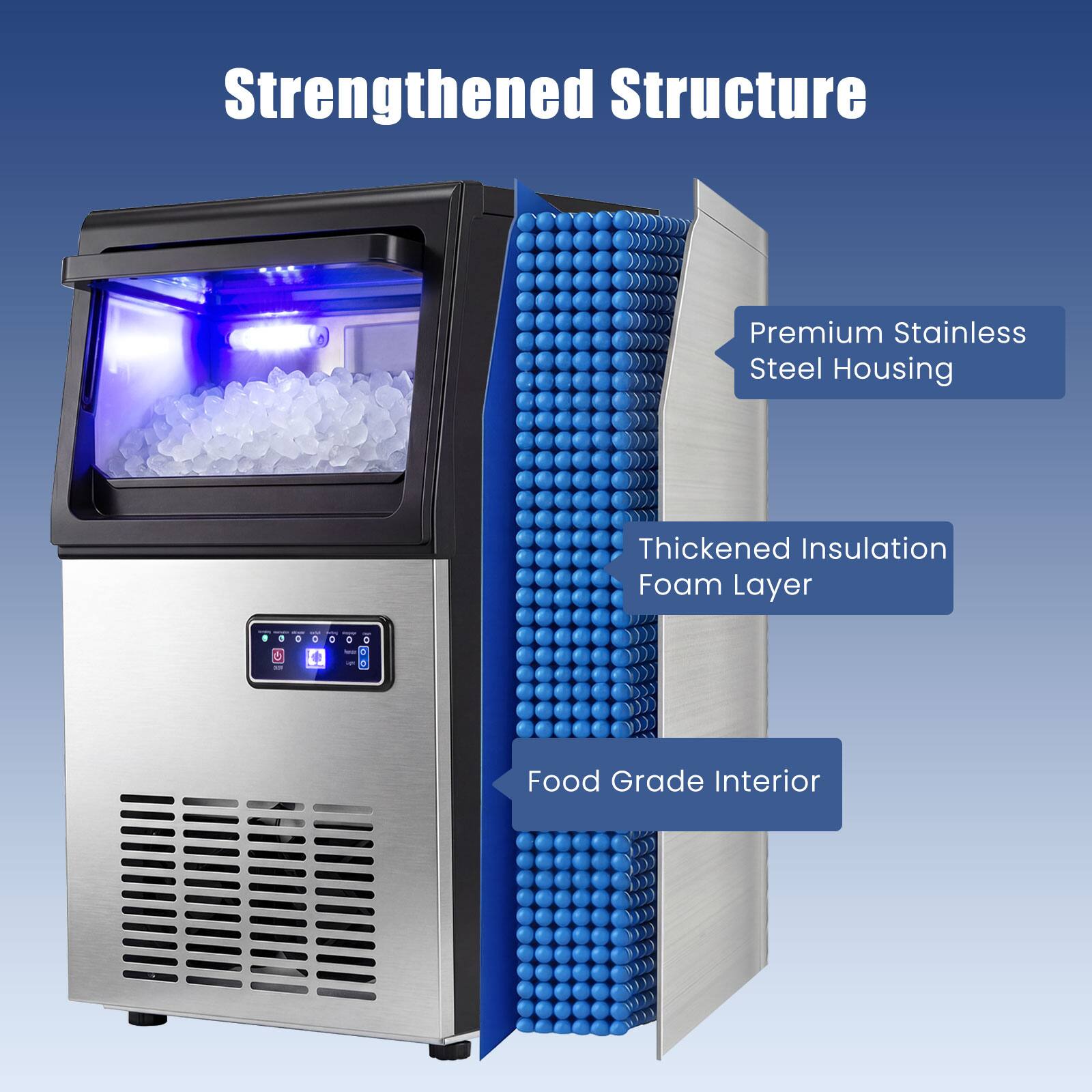 Strengthened Structure

Premium Stainless Steel Housing

Thickened Insulation Foam Layer

Food Grade Interior