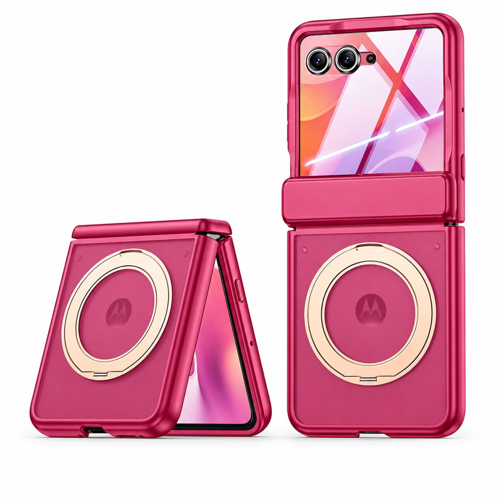 Dteck - Rugged Ring Stand Hinge Protection Frosted Magnetic Case Built-in Screen Protector For Motorola Razr 2026/2025/2024 - Red(HD Clear Film) price history on PriceWatchPro