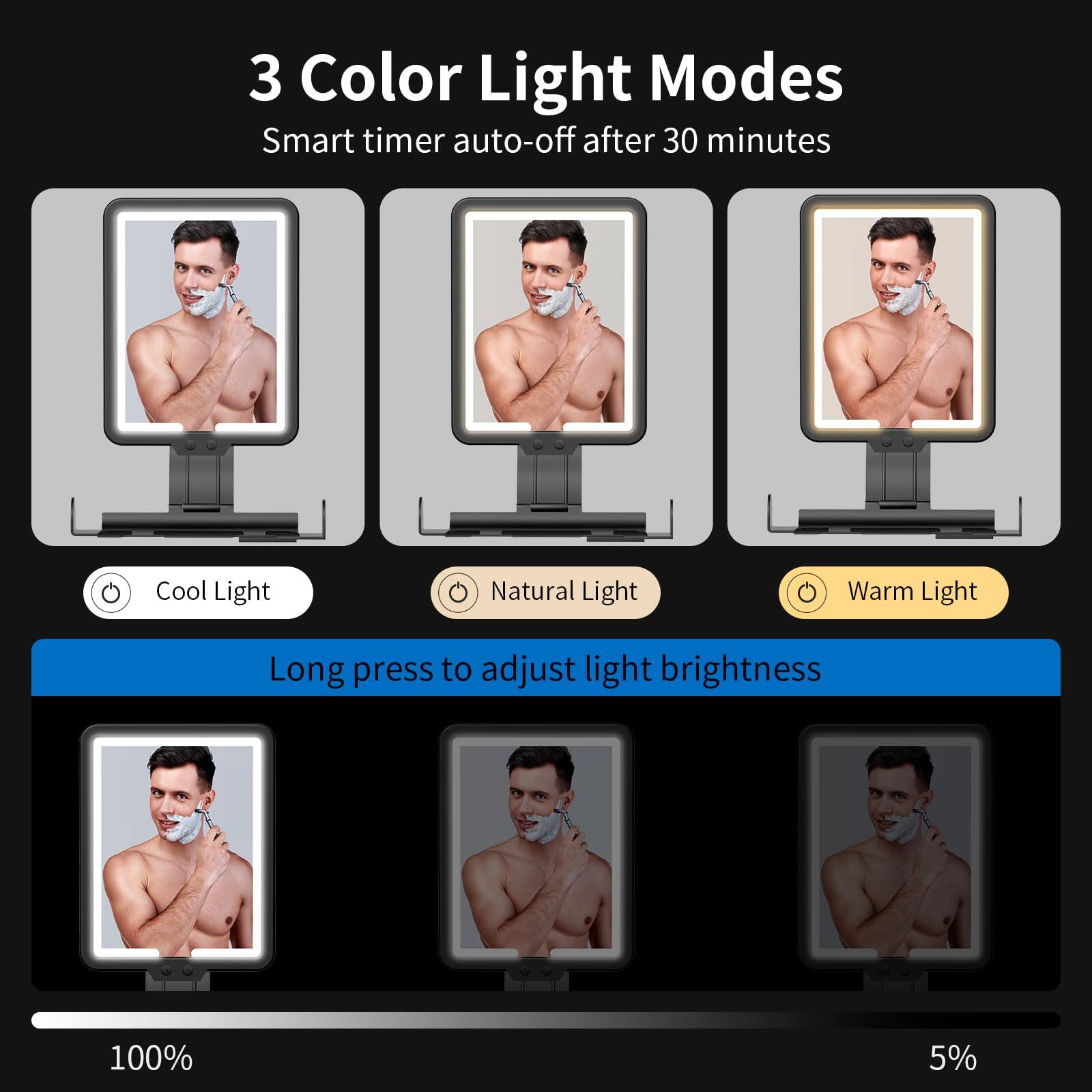 3 Color Light Modes  
Smart timer auto-off after 30 minutes  

Cool Light  
Natural Light  
Warm Light  

Long press to adjust light brightness  

100%  
5%
