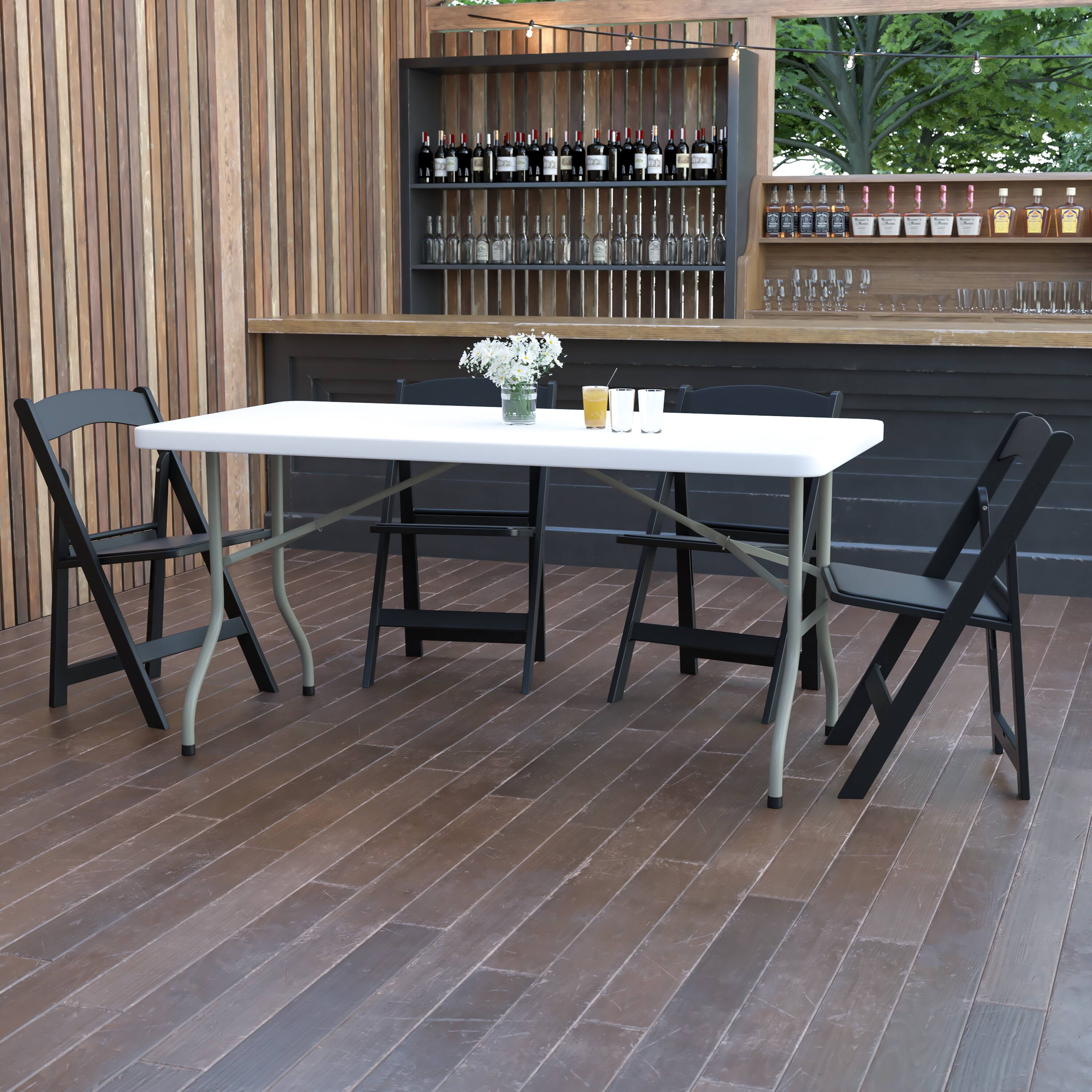 Alt View 1. Emma + Oliver - 5-Foot Plastic Folding Table - Granite White.