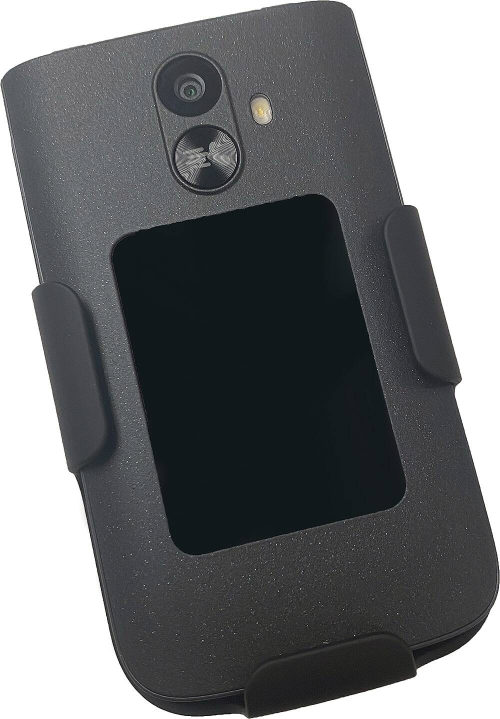 Front. Nakedcellphone - Holster for TCL Flip 3 Phone or TCL Flip 4 5G - Belt Clip Holder Case - Black.