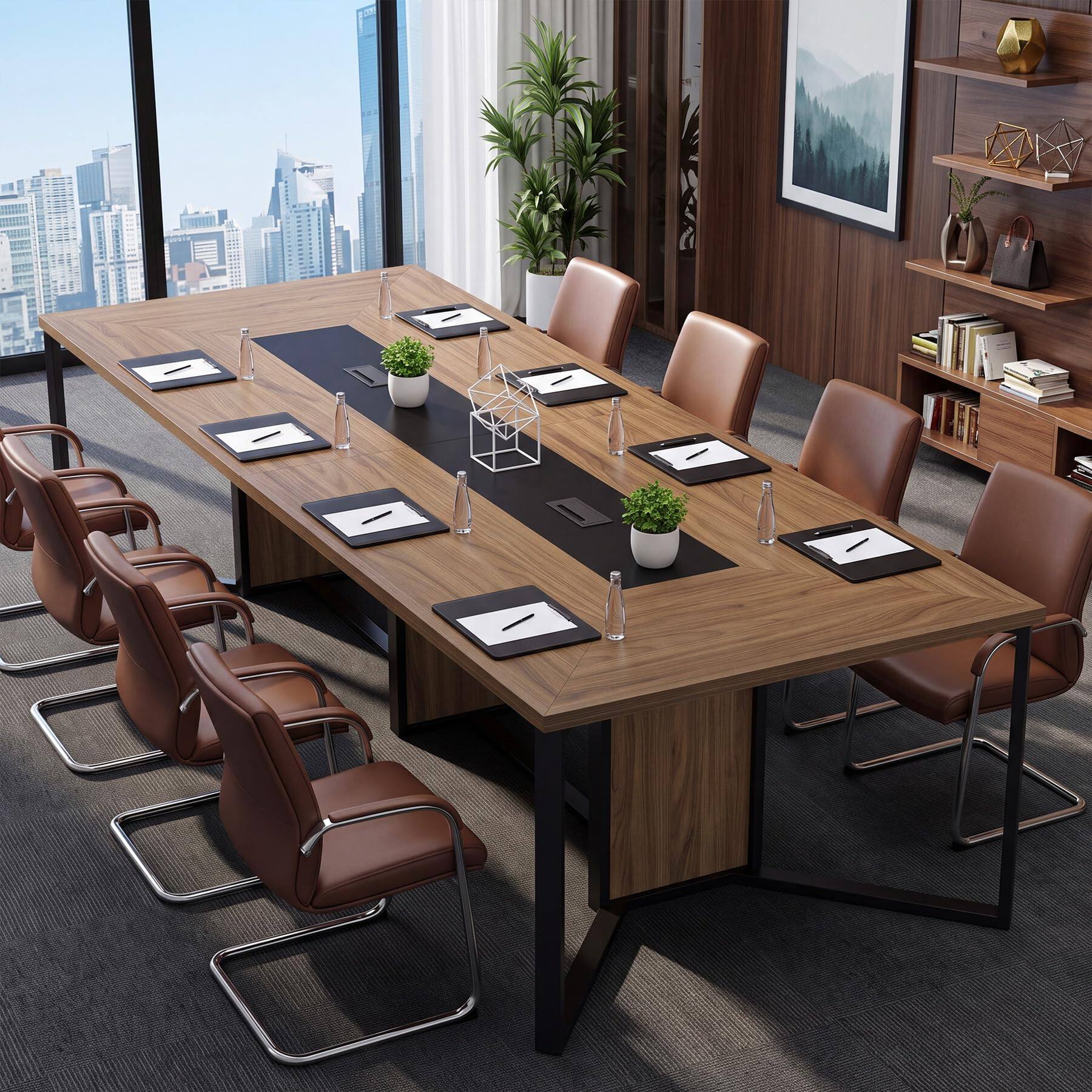 Left. Tribesigns - 9FT Conference Table, Large Office Meeting Table for 8-10 People - Brown and Black.