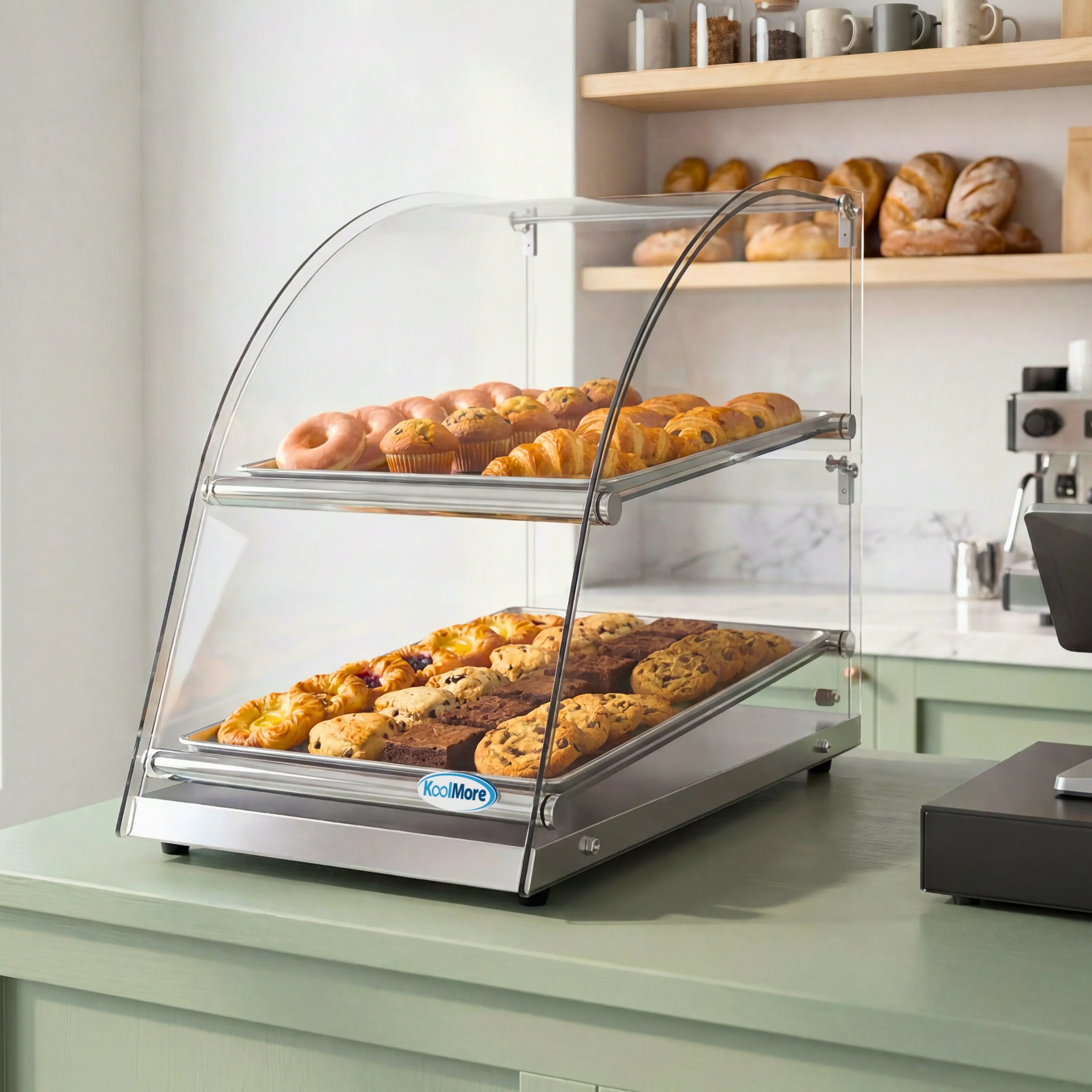 Back. Koolmore - 23 in. Commercial Countertop Bakery Display Case with Front Curved Glass and Rear Door, 2.4 cu. ft. DC-2CN - Silver.