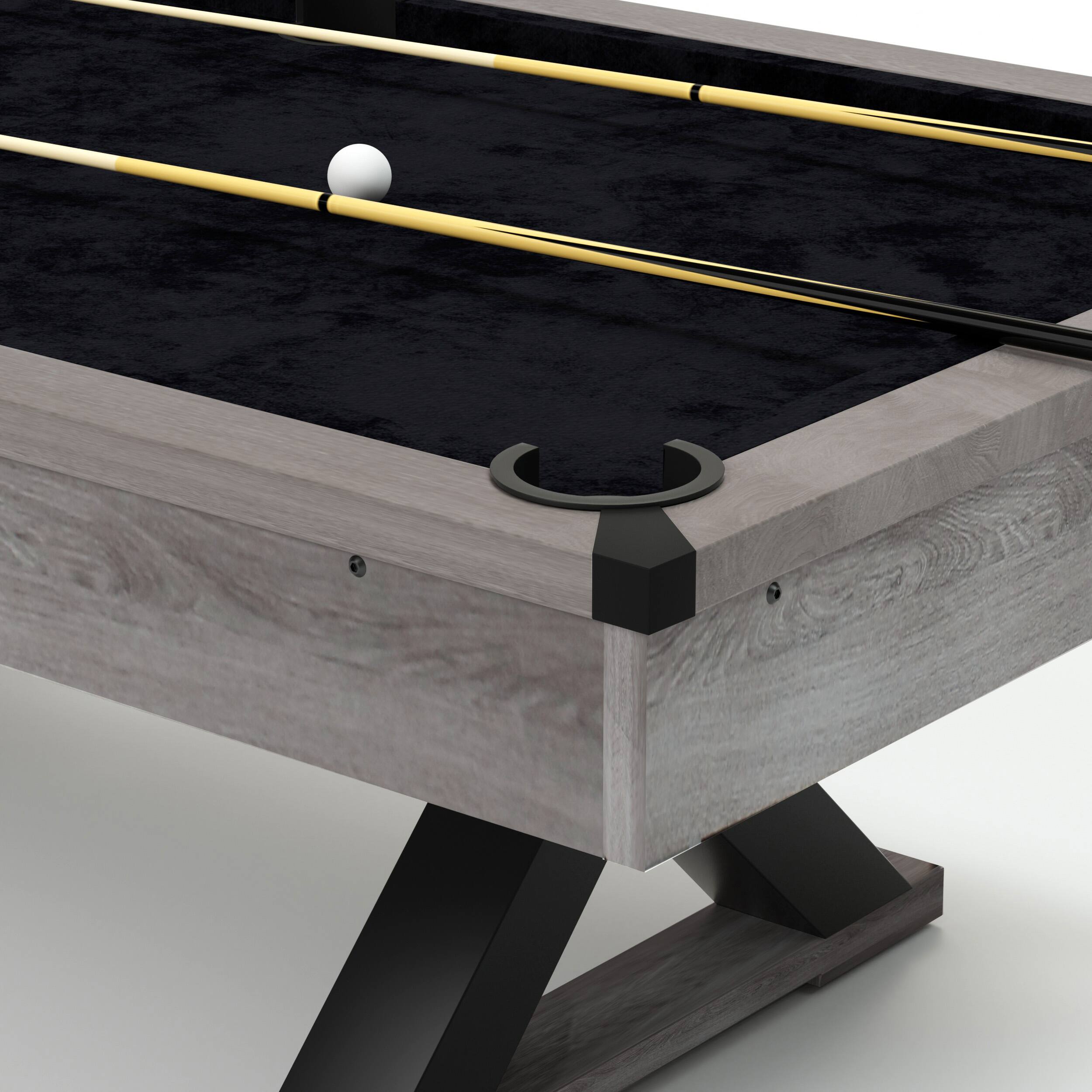 Alt View 5. Dexmalle - Dexmalle-84" Pool Table with Billiard Balls, Cues, Pool Cue Chalk, Cleaning Brush, X-Legs-Black+Grey - Grey.