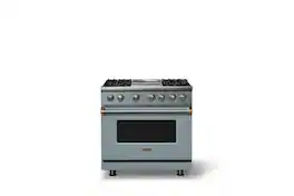 Viking - 36"W. Pro5S 5.6 Cu. Ft. Freestanding Self-Clean Sealed 4B Dual Fuel Convection Range/Grdl-November Sky/Brushed Brass - November Sky