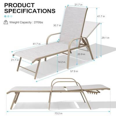PRODUCT SPECIFICATIONS

- Weight Capacity: 270lbs

Dimensions:
- 21.7 in
- 41.7 in
- 30.7 in
- 29.1 in
- 20.9 in
- 14.2 in
- 57.9 in
- 73.2 in
