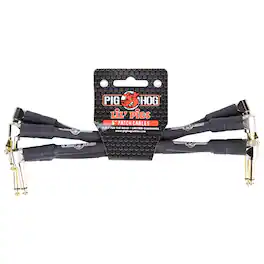 Pig Hog - Lil' Pigs Right Angle 1/4" Instrument Patch Cables, 6" (4 Pack) - Black