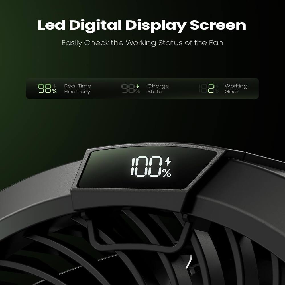 Led Digital Display Screen Easily Check the Working Status of the Fan Real Time 98% Electricity 98% Charge State 82% Working Gear 100%