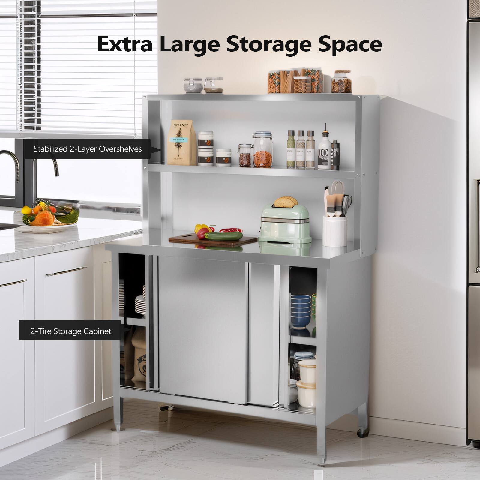 Extra Large Storage Space - ON  
Stabilized 2-Layer Overshelves  
2-Tire Storage Cabinet