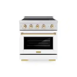 ZLINE - 30 in. Wide 4 Elements Autograph 4.2 cu. ft. Paramount Freestanding Induction Range with Gold Accents with White Door - Matte White