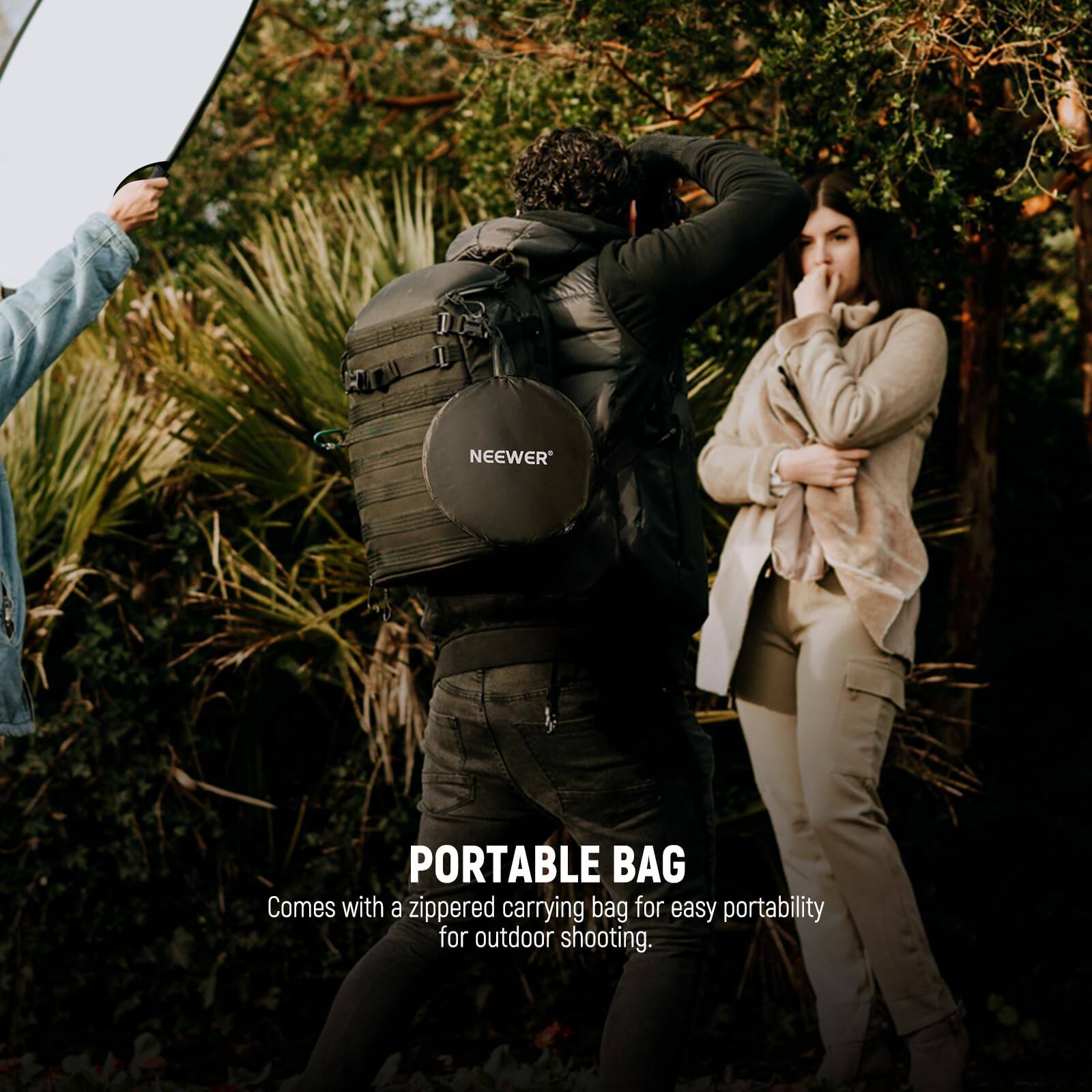 NEEWER PORTABLE BAG  
Comes with a zippered carrying bag for easy portability for outdoor shooting.